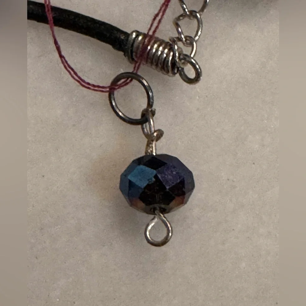 Cord necklace Elegant Blue and Silver Beaded - Picture 3 of 3